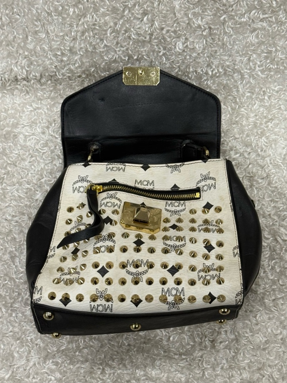 MCM Satchel Bag With Embellished Stones - Picture 12 of 15